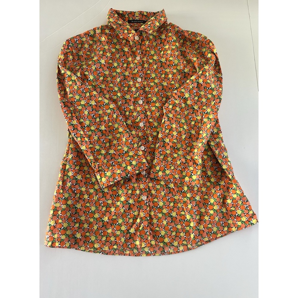 LANDS END No Iron Supima Shirt Cotton Citrus Button Up Womens Size 6P